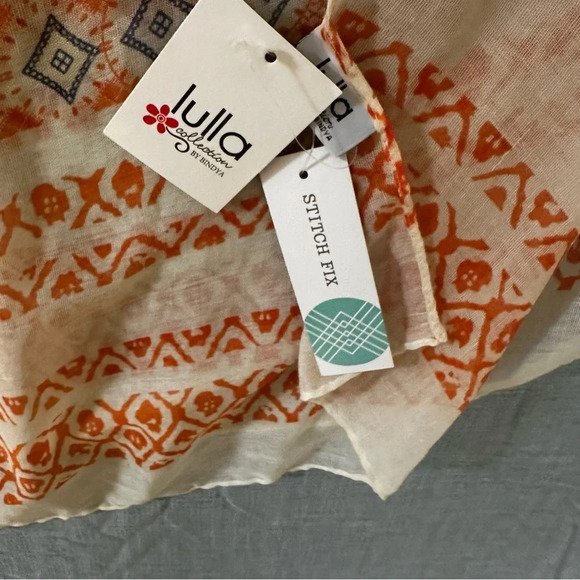 Lulla gauze extra larger scarf orange beige and blue measures 34ish” by 70ish - Picture 8 of 12
